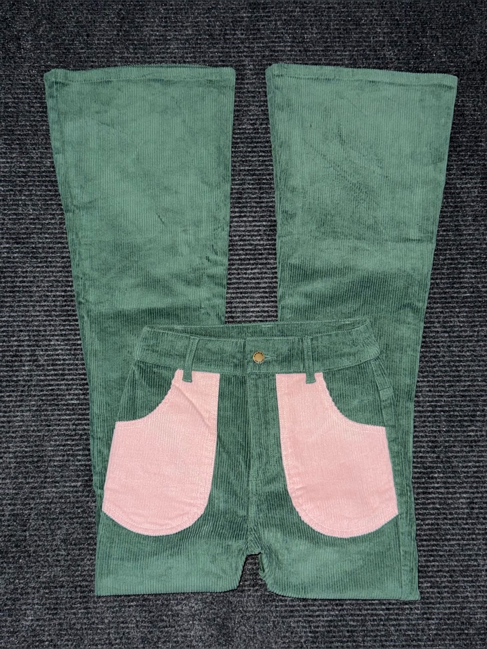 Hammies Pants 24 Color Block Retro Vintage Bell Bottom Corduroy Green Pink NWOT
